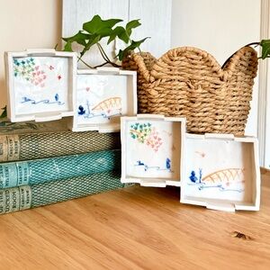 Vintage Porcelain ARITA Square Dipping Bowls/Dishes, Japanese Hand Painted,SET/2